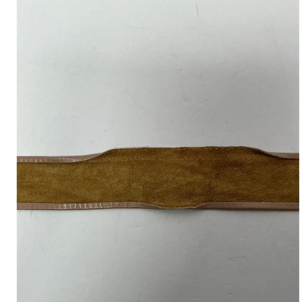 Leather Waist‎ Belt Womens Medium Tan Gold Sculptural Buckle Vintage Style